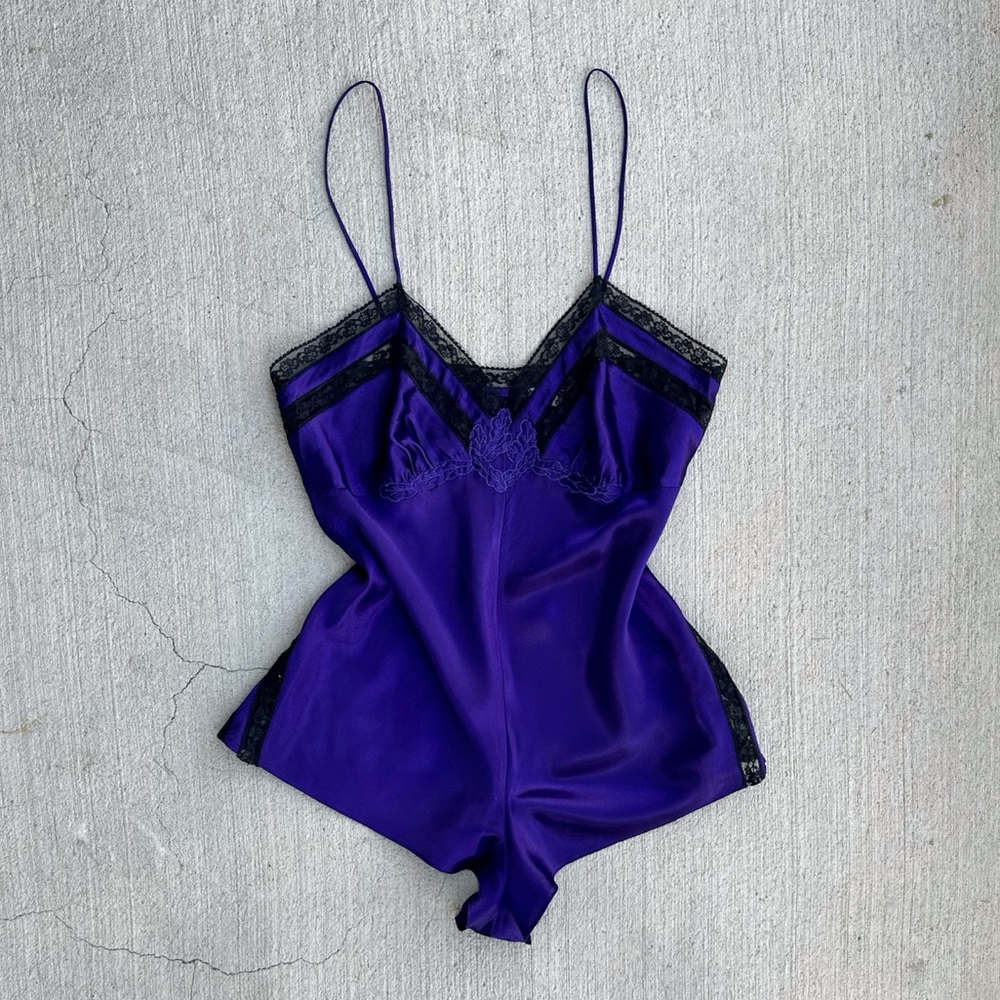 vintage gold label victoria’s secret purple satin romper